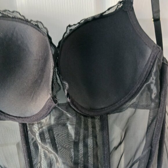 La Senza Bustier Corset Top Padded Push-Up Black Lace Padded Cup Size Medium - Picture 6 of 11